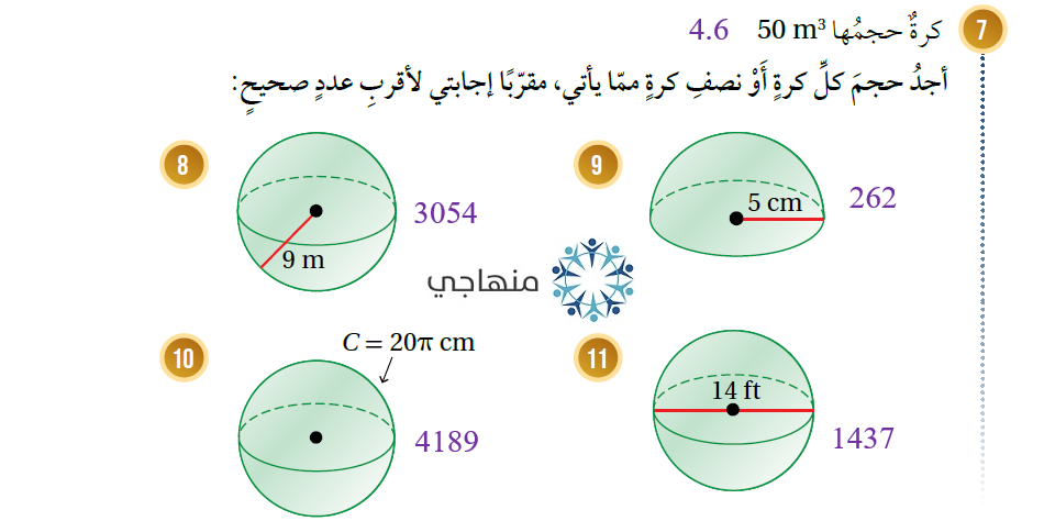 حجم الكرة ومساحة سطحها